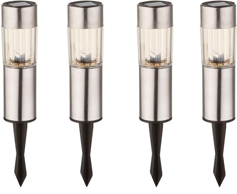 Globo - 4 Stück led Solarleuchten mit Erdspieß, Höhe 25 cm, Gartenlampen Edelstahl