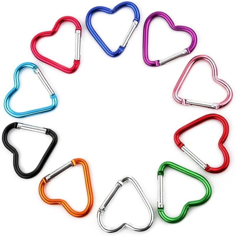10 Stück Karabinerschnallen, herzförmige Karabiner, herzförmige Haken, Karabinerschnallen, kleine Schlüsselanhänger, bun...