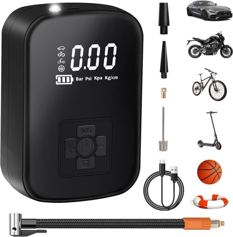 4000 mAh Luftpumpe, 150 PSI, LCD-Bildschirm, 4 Modi, wiederaufladbar, Fahrrad/Motorrad/Roller.