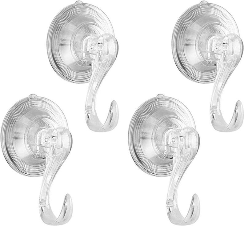 Set mit 4 extrem starken, abnehmbaren, transparenten Saugnapfhaken für Bad und Küche