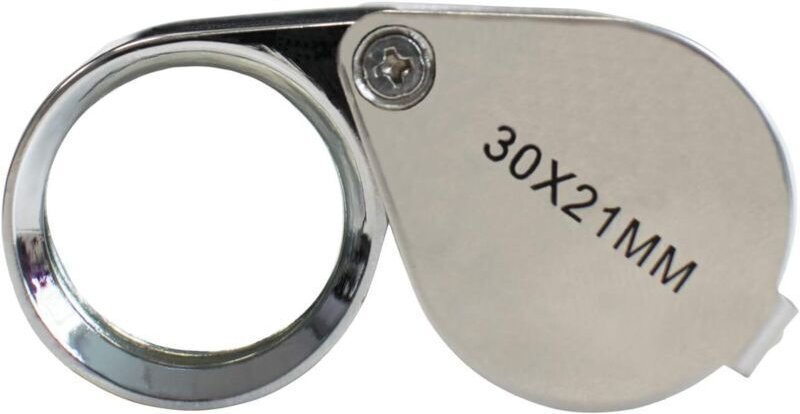 Juwelierlupe – Vergrößerungsglas 30 x 21 mm Okular für Schmuck und Antiquitäten – 30-fache Taschenlupe – Faltbares Glas ...