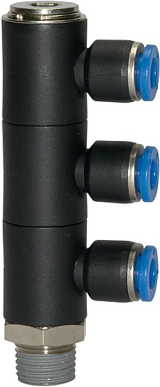 Riegler L-Mehrfachverteiler »Blaue Serie«, 3-fach, drehbar, R 1/4 a. Ø6mm