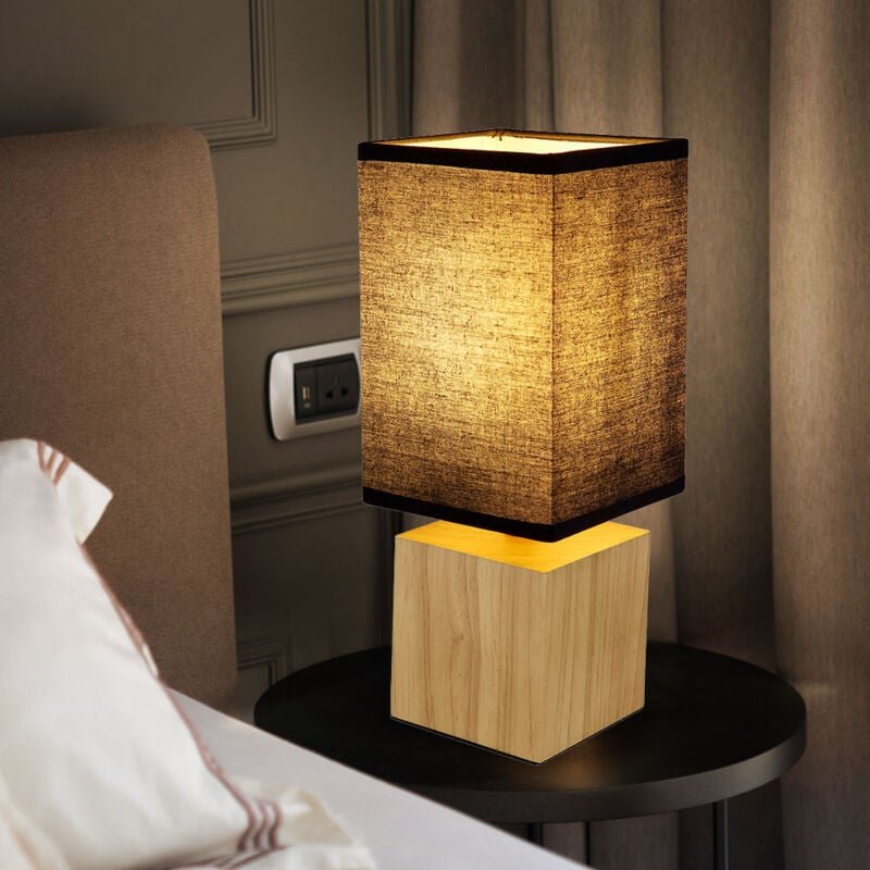 Globo Lighting - Tischleuchte Beistelllampe Schlafzimmerleuchte Holz Textil Schwarz h 30 cm
