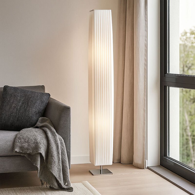 Stehleuchte Textilschirm Standleuchte 2 Flammig Wohnzimmerleuchte stehend weiß, Metall, 2x E27 Fassungen, LxBxH 14x14x11...