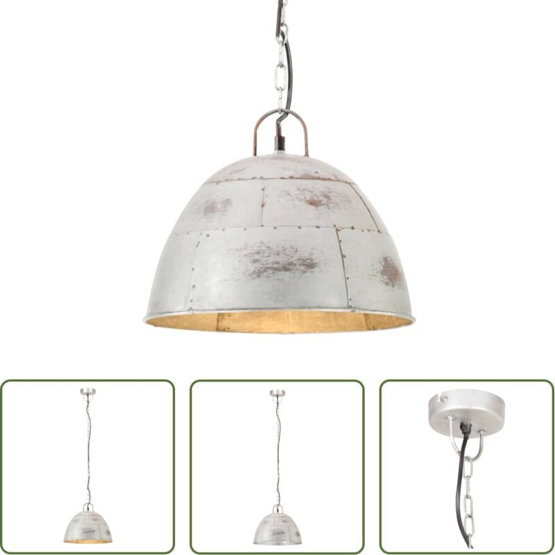 vidaXL Hängelampe Silber - Hängelampe Vintage Industriestil 25 W Silbern Rund 31 cm E27
