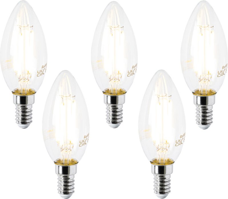 5er Set E14 LED-Glühbirnen B35 Klar 2,2W 470lm 2700K