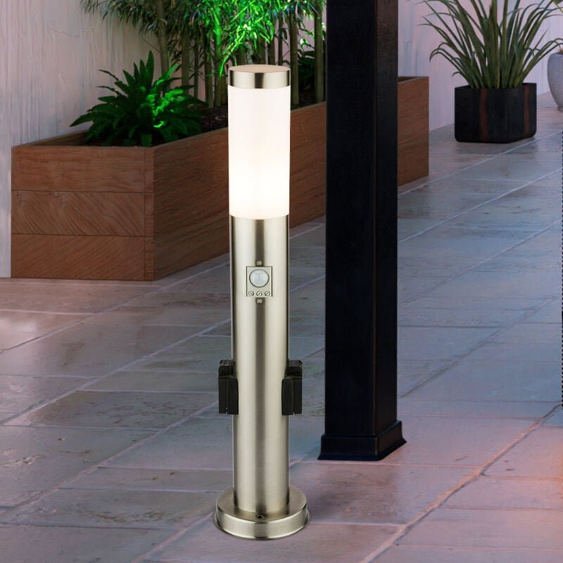 Stehleuchte Steckdosen Sockelleuchte mit Bewegungsmelder Außenleuchte Edelstahl, 1x LED 11W 1055Lm warmweiß, DxH 7,6x60 ...
