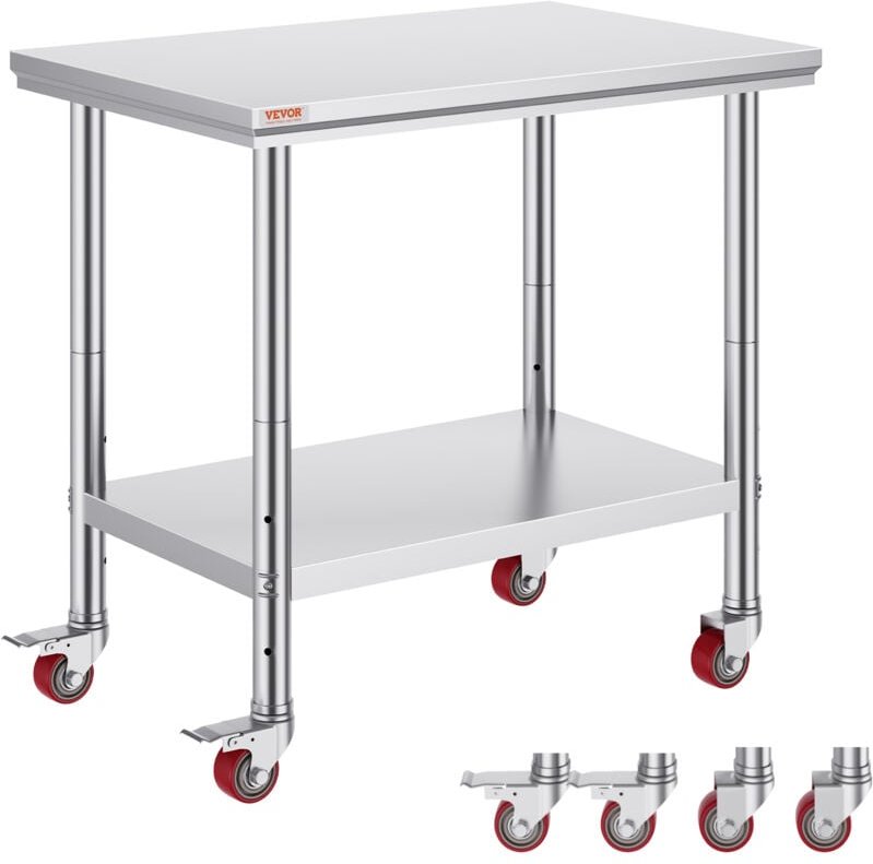 Arbeitstisch 91 x 60 x 85 cm Edelstahl Catering Arbeitstisch Belastbarkeit 160 kg, Lebensmittel Zubereitungstisch mit Na...