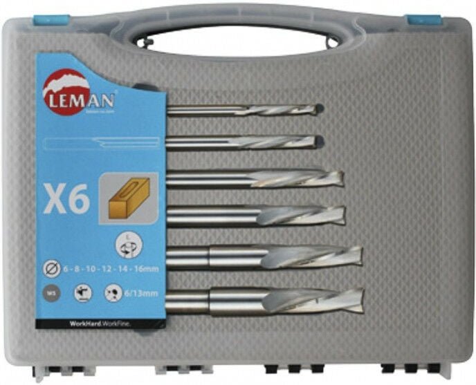 Schatulle mit 6 Stahl-Stemmbohrern Helicoidalschnitt / Linksdrehung - Leman
