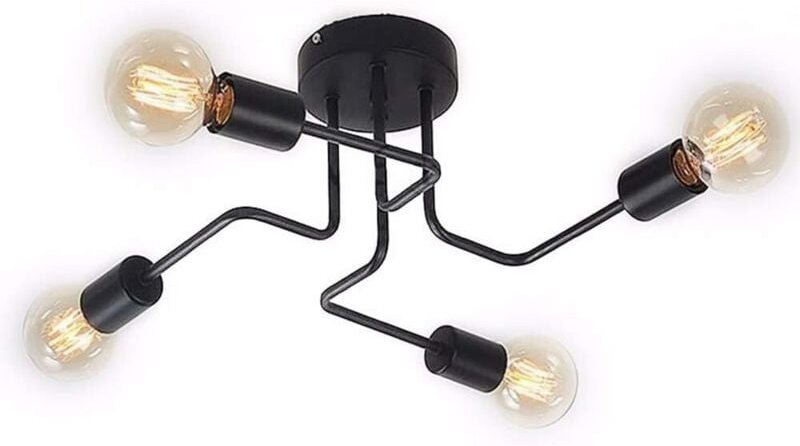 Thumbnail - Soekavia - Industrielle Deckenleuchte aus Metall, Vintage E27 Deckenlampe für Schlafzimmer Wohnzimmer Küche, Schwarz ohn...