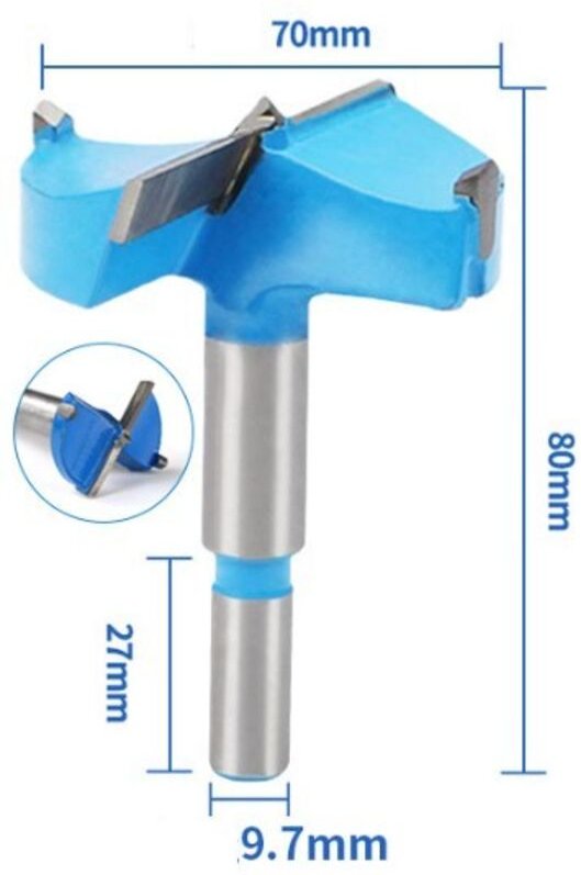 BEBUSINGOTO 70 mm blaugraue Bohrer Wolframkarbid-Holzlochsägen-Schneckenöffner Holzbearbeitungs-Scharnierlochbohren Reib...