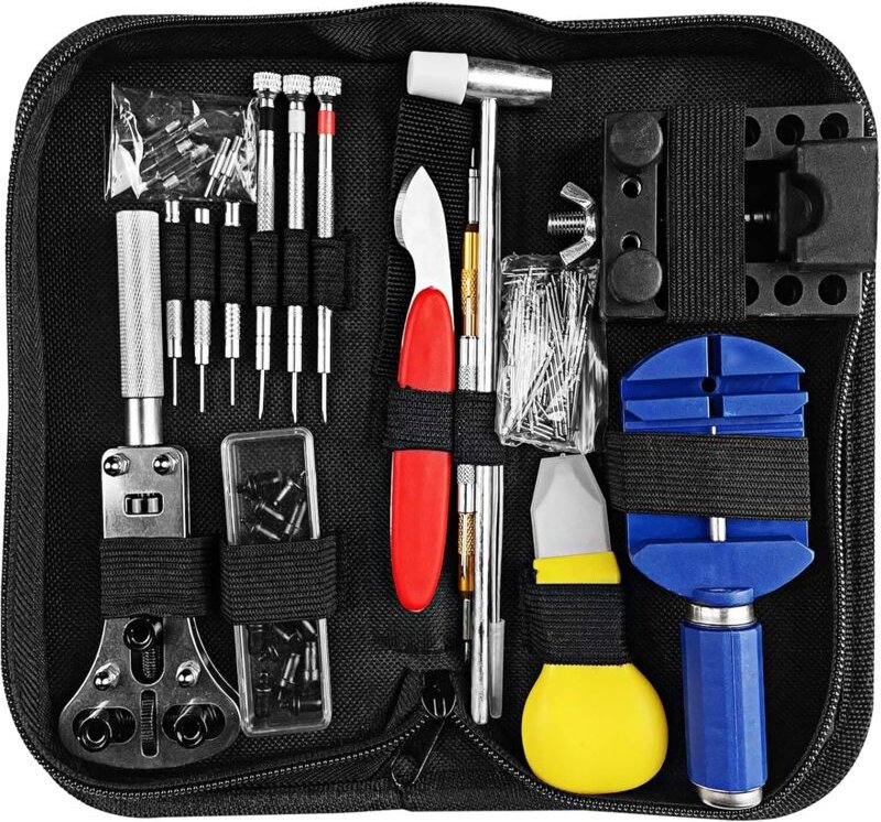 147 Pcs Kit de Réparation de Montre, Professionnel Kit Montre Demontage Bracelet, Outils Horlogerie avec Étui de Transpo...