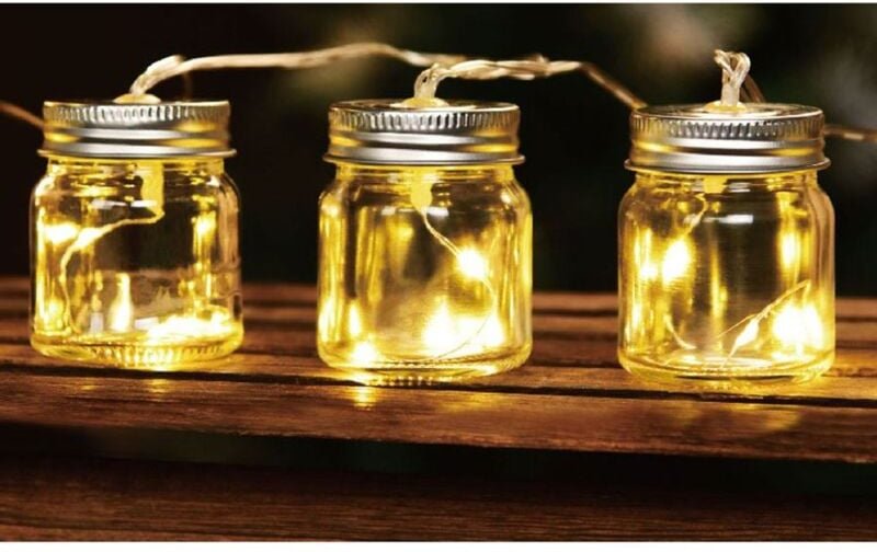 Buri - Solar-Party-Lichterkette mit 8 led Einmachgläser warmweiß mit Blinklicht Deko