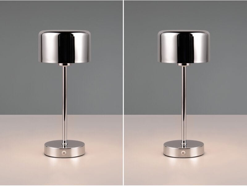 Meinewunschleuchte - 2er set Akku Tischleuchten, per usb aufladbar, dimmbar, Silber Chrom, Höhe 30cm