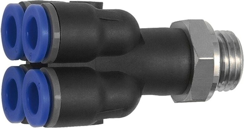 Mehrfachverteiler »Blaue Serie«, 4-fach, drehbar, M5 außen ø 6mm - Riegler