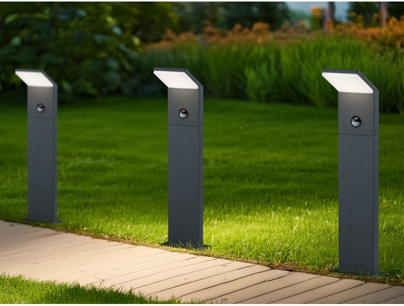 Led Sockelleuchten mit Bewegungsmelder 3er set, Anthrazit, IP54, H50 cm