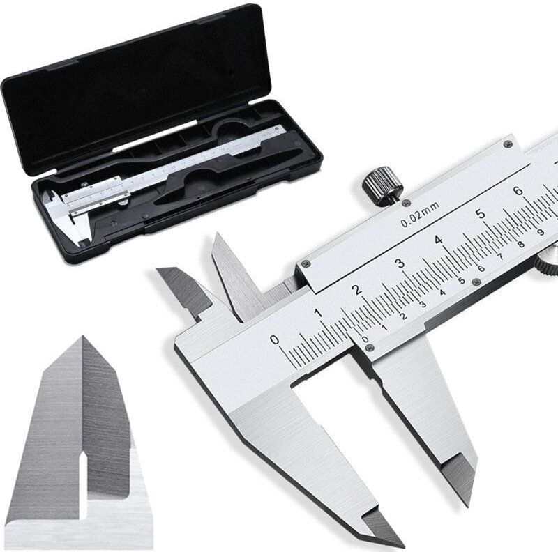 Messschieber, einstellbare Genauigkeit 0,02 mm, 150 mm / 6 Zoll, Kohlenstoffstahl, Aufbewahrungskoffer, für Außen- und I...