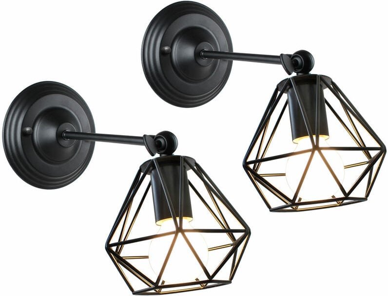 Wandleuchte, Wand Lampe, Im Industrial Stil, Diamant Käfig, E27 Fassung, 2 Stück (Schwarz)