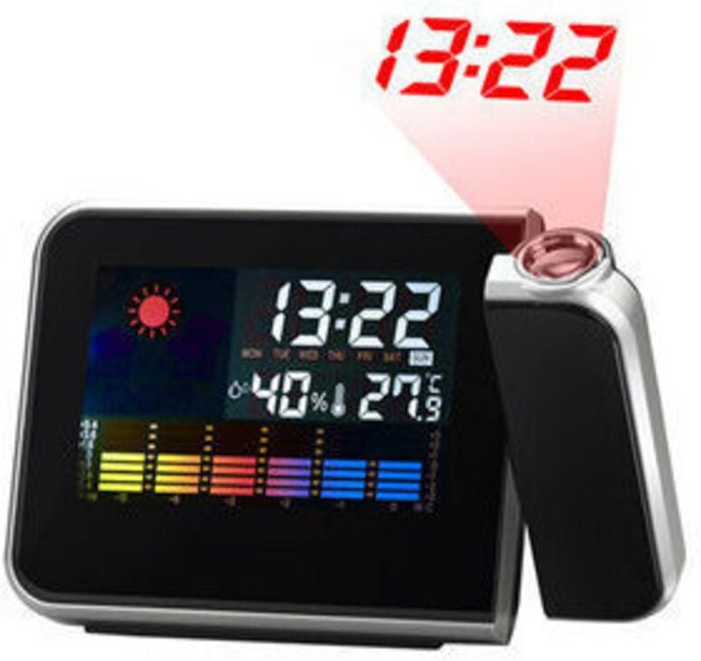 Projektionswecker, Farbkalender, dimmbarer Projektor, Doppelwecker, LCD-Anzeige, Datum, Uhrzeit, Temperatur, Luftfeuchti...