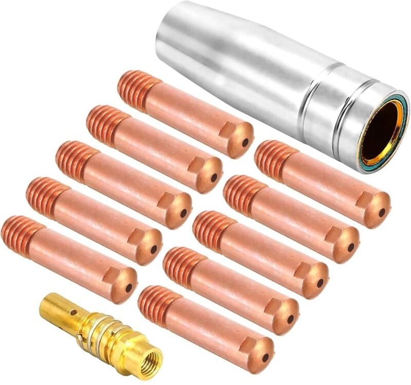 MIG-Schweißer-Verbrauchsmaterial, 15AK-Brennerzubehör, 1 konische Gasdüse, 10 Kontaktspitzen M6 0,9 mm, 1 Kontaktspitzen...