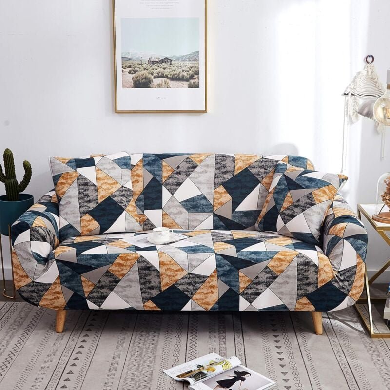 3-Sitzer-Sofabezüge mit 2 Kissenbezügen, elastischer, verstellbarer, bedruckter Sofaschutz
