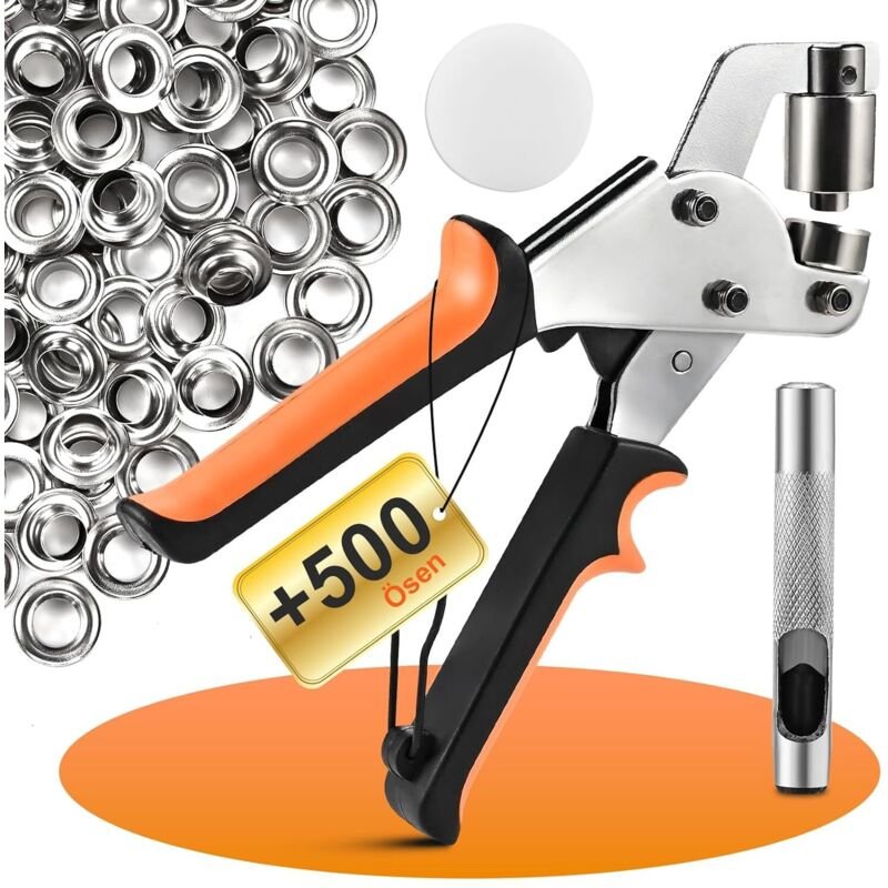 Ösenzange mit 500 Edelstahlösen (10 mm) – Komplettset zur Anbringung von Ösen an Planen, Segeltuch und Leder