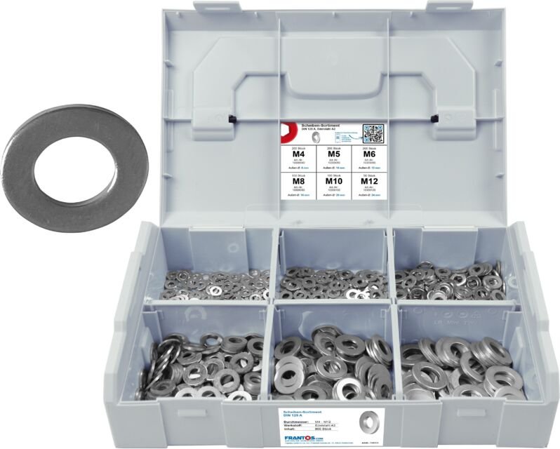 FRANTOS L-BOXX Mini 900 tlg. Unterlegscheiben DIN 125 A Sortiment Set (Edelstahl A2)