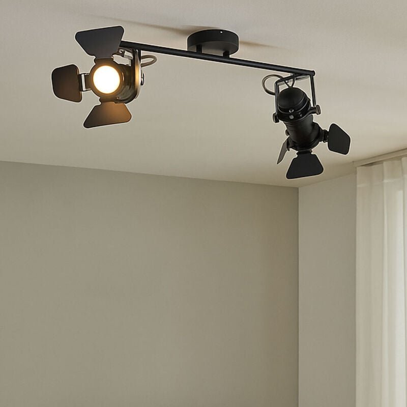 Deckenleuchte schwarz Spotleiste 2 Strahler Deckenlampe schwenkbar Filmset Lichteffekt, Metall, 2x GU10 Fassungen, LxH 5...