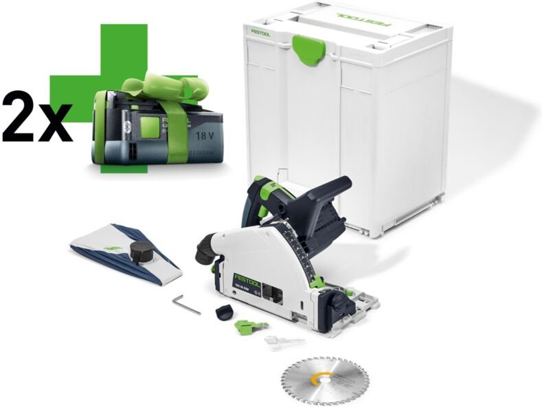 Festool TSC 55 KEB-Basic-5,0 Akku Tauchsäge 18 V / 36 V ( 2x 18 V ) 160 mm Brushless ( 577025 ) + 2x Akku 5,0 Ah + Systa...