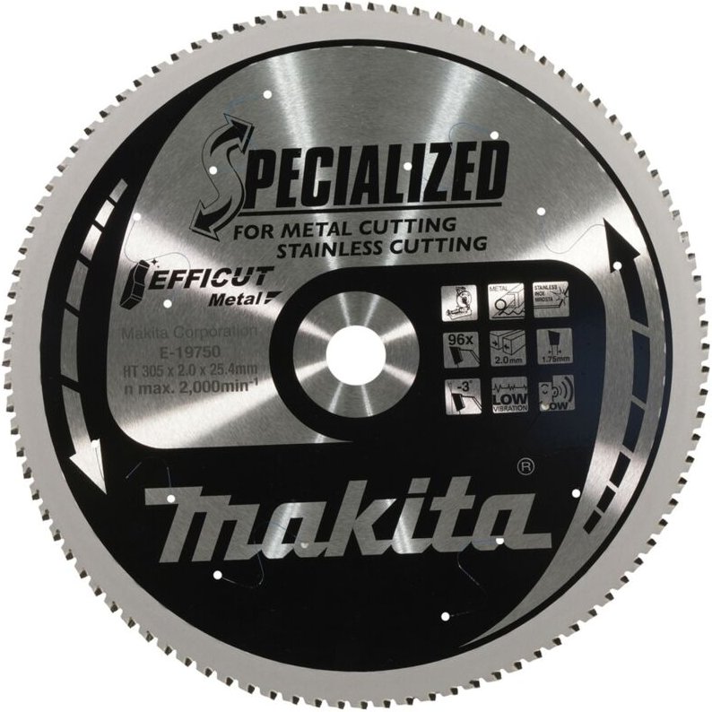 Makita Sägeblatt EFFICUT 305x25,4x96Z Metal, 305 mm, 96 Zähne, 2,0 mm Schnittbreite, -3° Zahnwinkel, Stahl, Edelstahl, L...