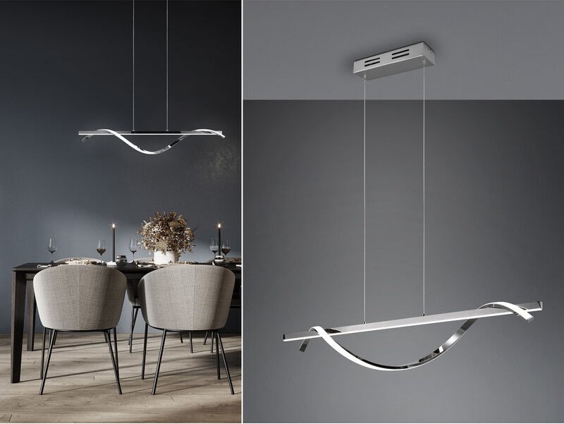 LED Pendelleuchte ISABEL Spirale in Chrom, 3 Stufen Dimmer, Breite 100cm