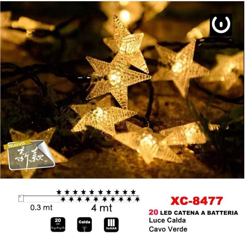 Trade Shop Traesio - Trade Shop - sternlichterkette 20LED batteriebetrieben warmes licht grünes kabel dekorationen XC-84...