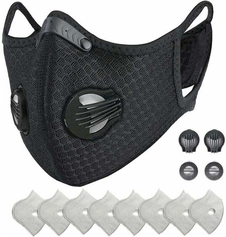 Schutzmaske, wiederverwendbar, Staubgesicht, Sportschutz M mit Aktivkohlefilter und Ventilen/ für Motorradfahren, Radfah...