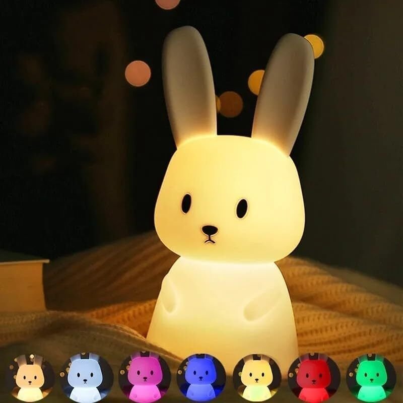 LED-Nachtlicht in Form eines Kaninchens aus Silikon – süße Touch-Lampe für Kinder (aufladbar über usb, 7 Farben)