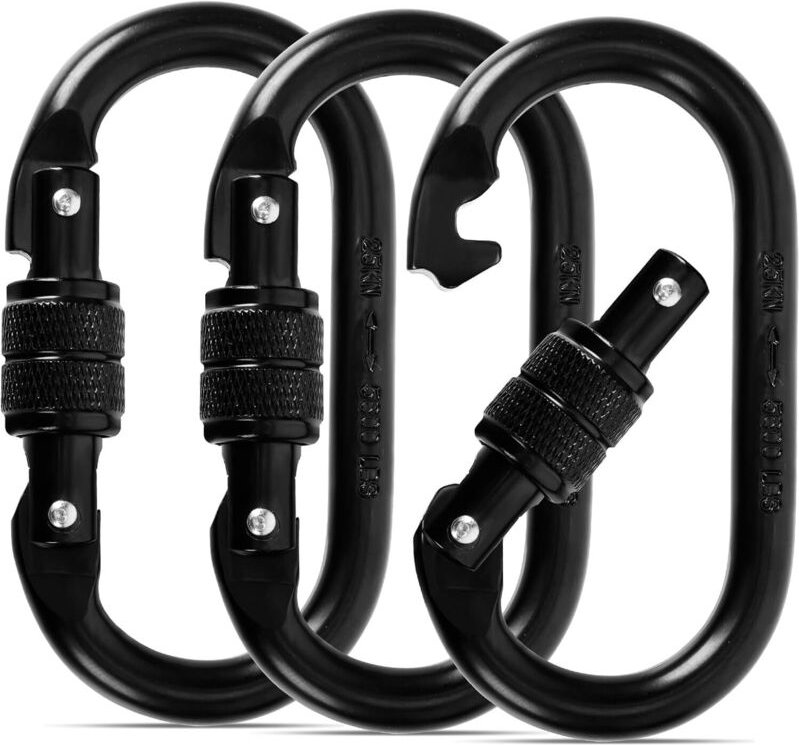 3 Stück Edelstahl-Kletterkarabiner 25 kN-2550 kg, taktischer Karabiner für schwere Lasten, Karabiner für Hundeleine, Hän...