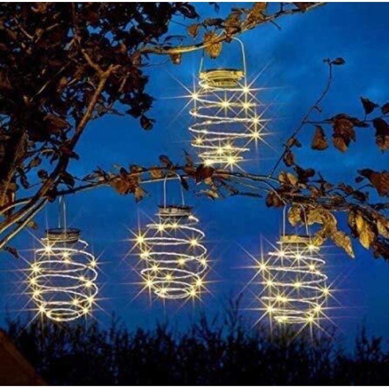 4er-Pack Solar-Spiral-LED-Laternen, dekorative hängende Solar-Gartenleuchten, wasserdichte Hängelampe für Garten, Terras...