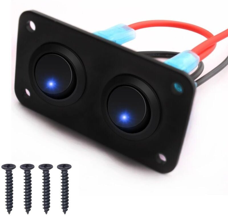 12–24 V runde blaue LED-Wippschalter, Auto-Schalttafel, 2-fach, 12-V-Schalttafel für Auto, LKW, Rennwagen, Marine