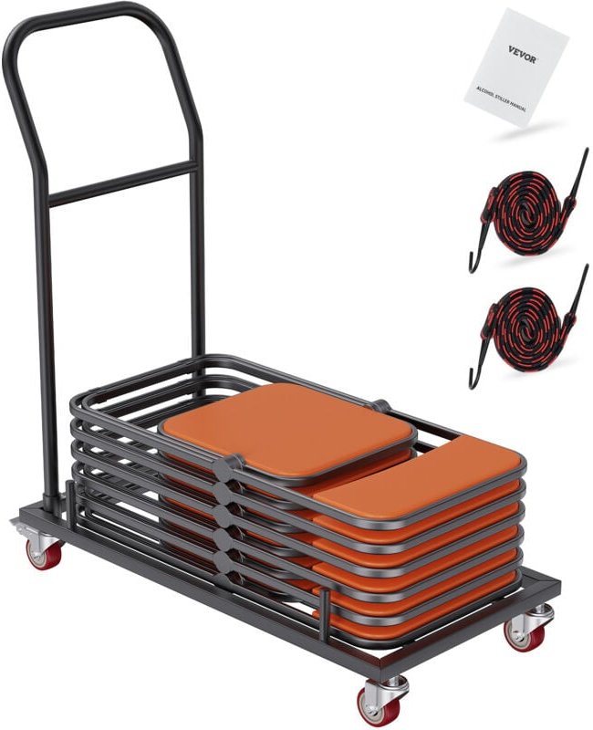 VEVOR Klappstuhlwagen, kommerzieller Wagen aus Eisen mit 12 Stühlen, Regalwagen für Klappstühle mit 4 Rollen, Aufbewahru...