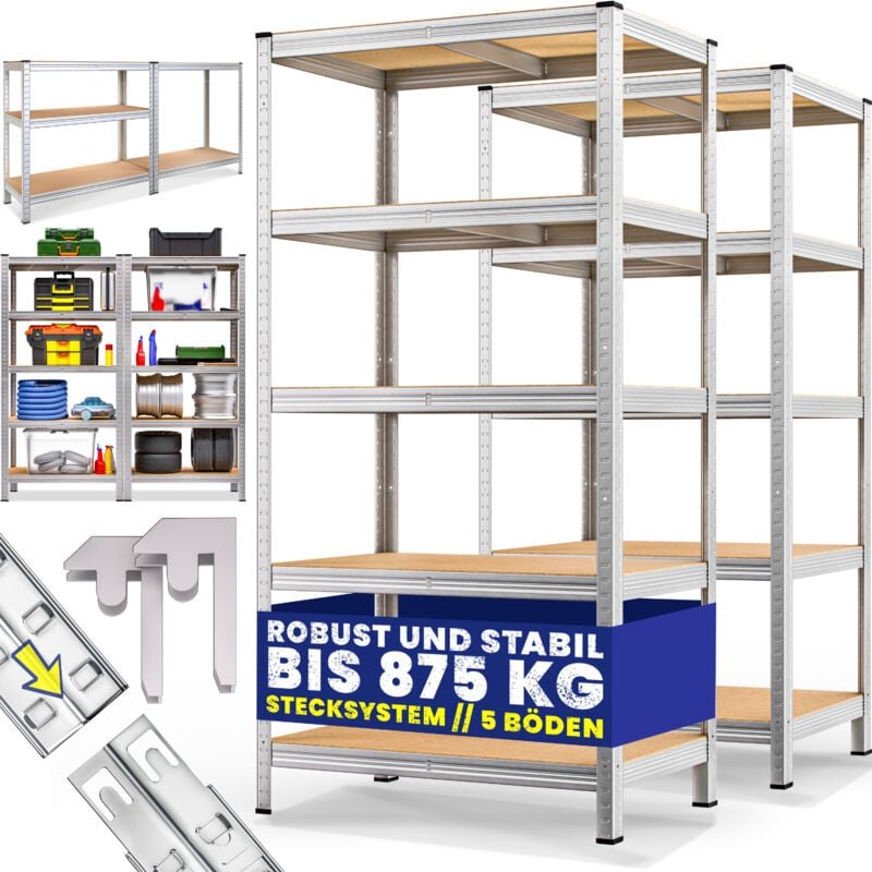 2x Monzana Schwerlastregal xl 180x90x60cm 875kg 5 MDF-Platten Regal Lagerregal Kellerregal Steckregal Werkstattregal