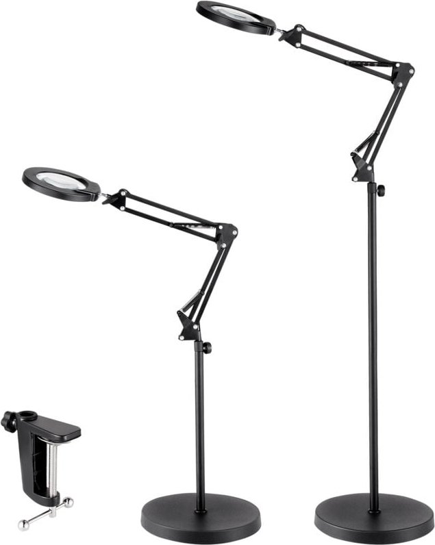 Mophorn - Vergrößerungs-Stehlampe, 5-fache Standlupe mit Licht, höhenverstellbare Standlupe mit Licht, flexibler Arm, 3-...