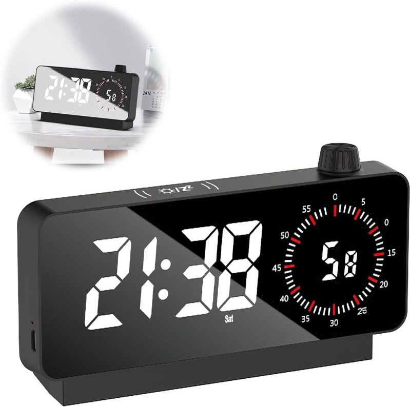 Digitaler Wecker, digitaler Morgenwecker mit Schlummerfunktion, großer Bildschirm, tragbarer Spiegelalarm mit Temperatur...