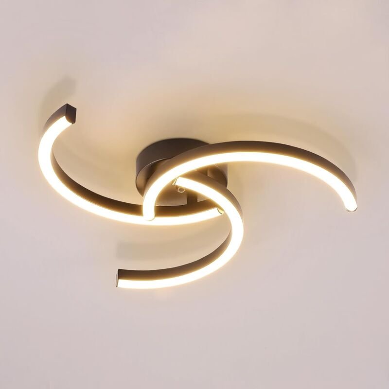 COMELY Moderne LED Deckenleuchte, 24W 52cm, Helix-Design Deckenlampe für Wohnzimmer Schlafzimmer Küche - Schwarz - Warmw...