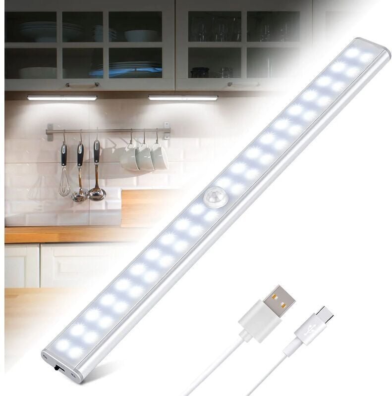 Odipie - 40 LED-Schranklicht, Schranklicht mit Bewegungsmelder, über usb wiederaufladbarer LED-Streifen, 4 Beleuchtungsm...