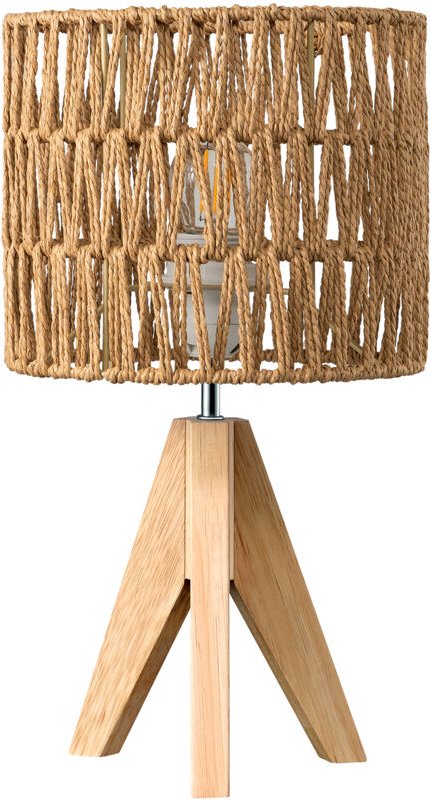 EDISHINE Nachttischlampe mit handgewebtem Seil-Lampenschirm, Wohnzimmer, inkl. E27 4W Glühbirne, H36 cm mit 165 cm lange...