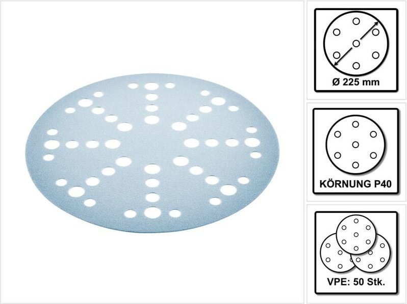 Stf D225/128 Schleifscheibe Granat P40 225 mm 50 Stk. ( 2x 205653 ) für Langhalsschleifer planex - Festool