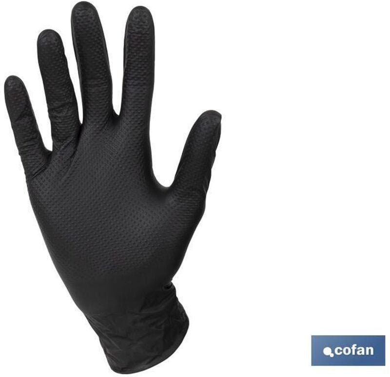 Box mit 100 Nitrilhandschuhen „Grip“ mit Rautenstruktur, Größe L, schwarz