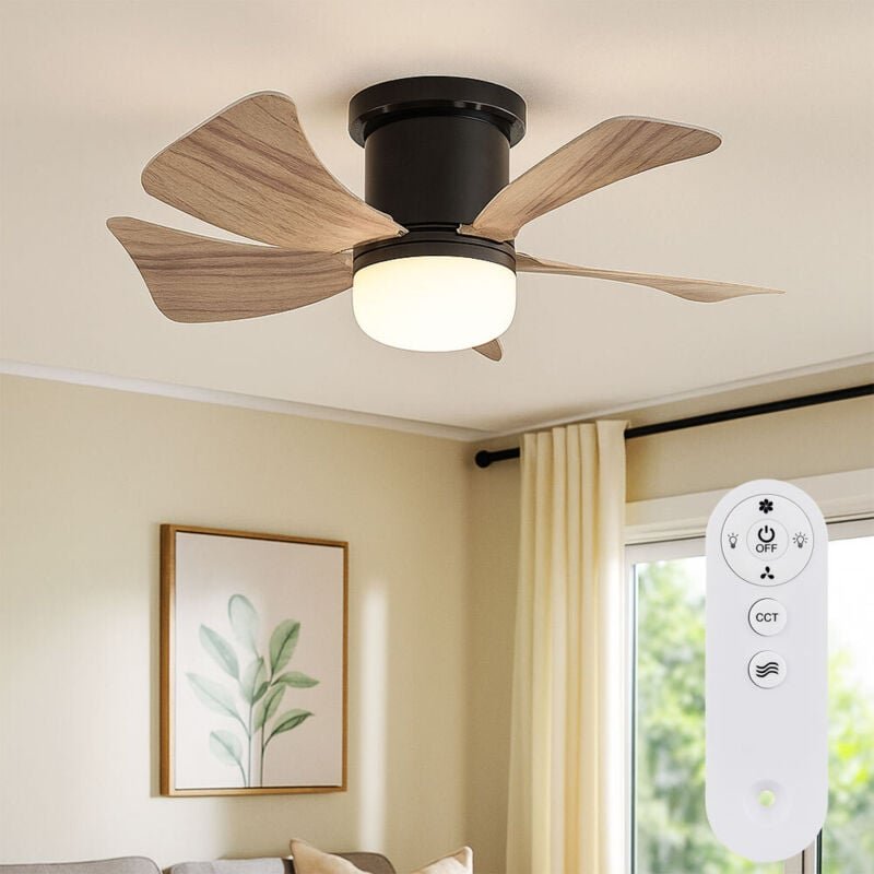 Led Deckenventilator Ventilator Holzoptik Fernbedienung Tageslichtlampe Lüfter Timer cct, 10W 750lm warmweiß-kaltweiß, d...