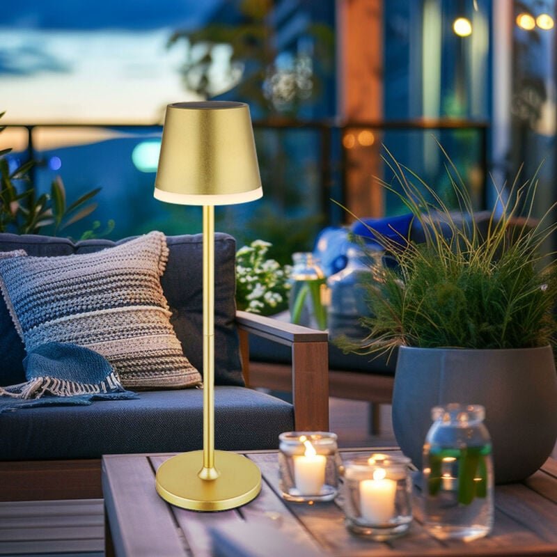 Solarlampe Tischleuchte Außenlampe Gartenlampe Balkonlampe Beistellleuchte, Metall goldfarben, 2 Höhen möglich, led 0,06...