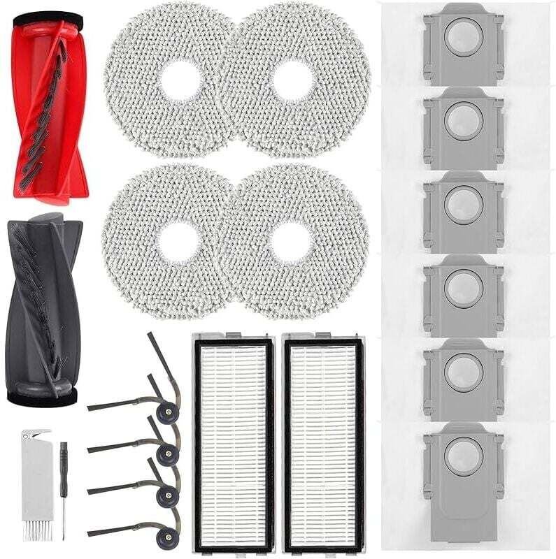 Accessoires pour Roborock Qrevo Curv, Qrevo Edge Aspirateur,2 Brosses Principales,2 Filtres HEPA,6 Sacs à Poussière,4 Li...