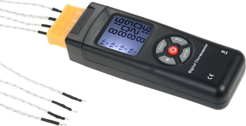 Digitales 4-Kanal-Thermometer Typ K mit LCD-Anzeige, Thermoelementsensor, -50 1350 °C / -58 2462 °F, Datenhaltefunktion